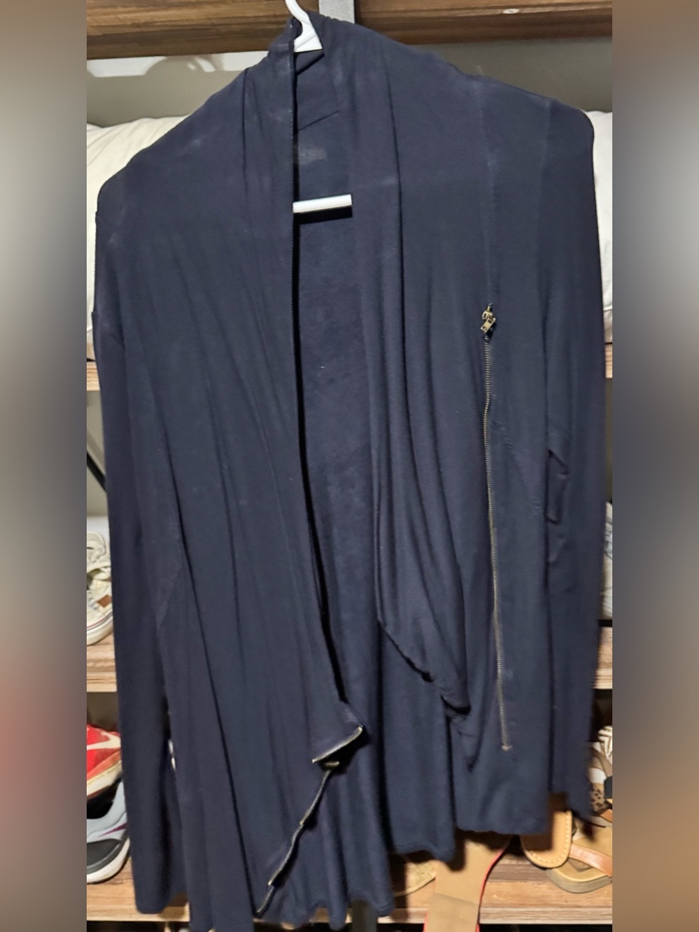 Market & Spruce Navy Draped Zip-Detail Cardigan